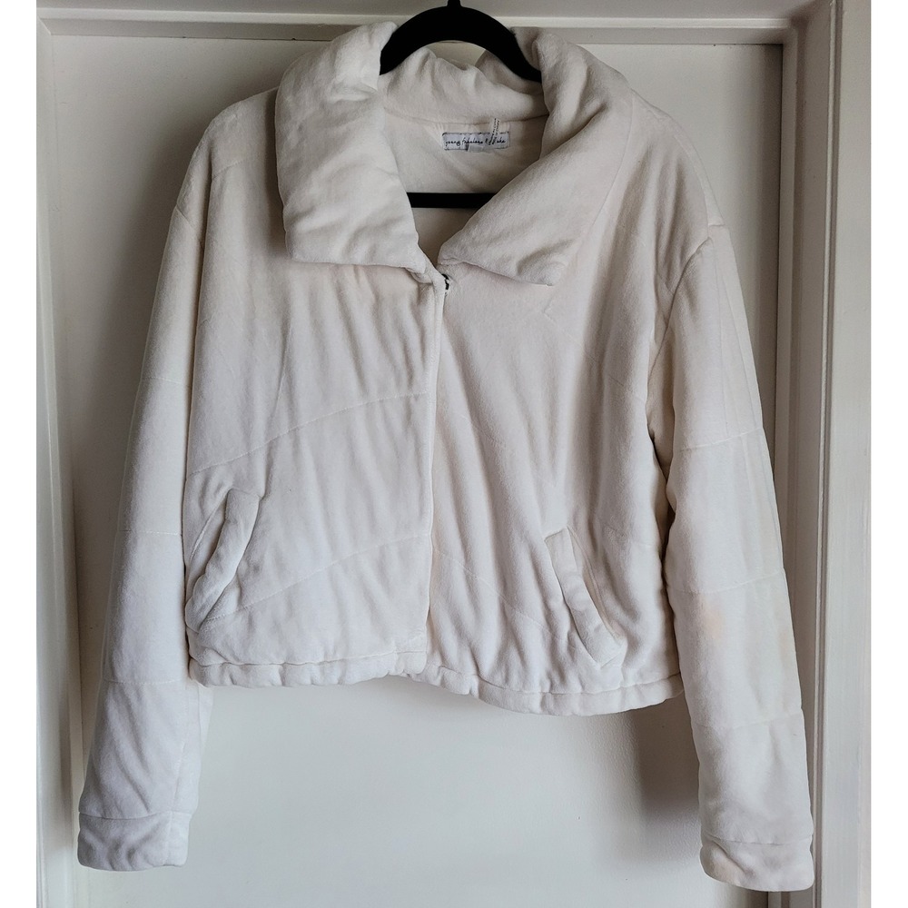 Young Fabulous & Broke Women Soft Fluffly Jacket Size S White Solid Boxy